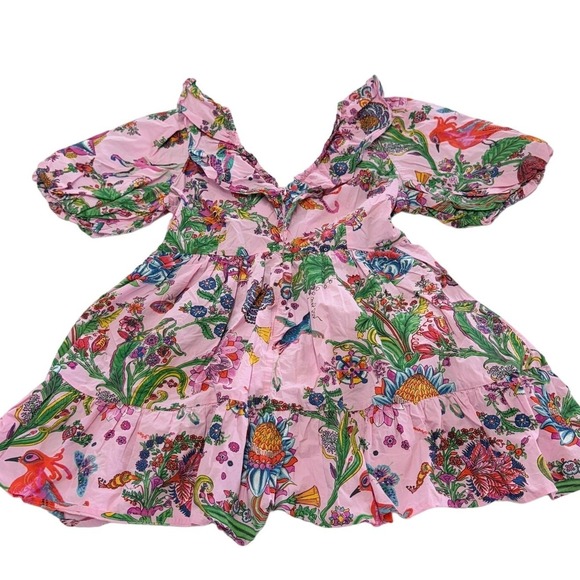 Banjanan Dress Women Large Pink Floral Scorpio Ruffle Puff Sleeve Cottagecore - Picture 6 of 12